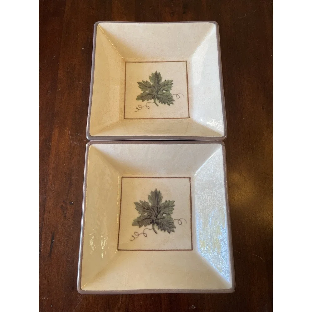 Williams Sonoma Italian Pottery Bowl Set‎ 2 Italy Grape Leaf Ceramiche Arianna